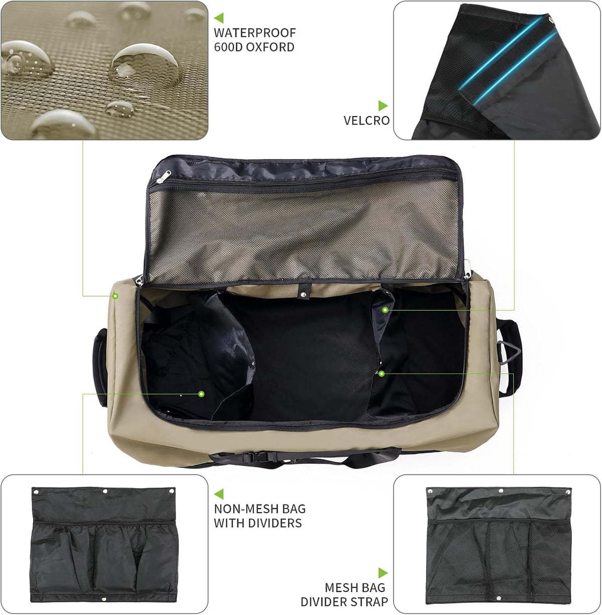 Expandable from 110L to 140L 31.5" Rolling Duffle Bag with 2 Wheels,Foldable Travel Duffel Bag with Large Convertible Compartment Pocket,Army Green