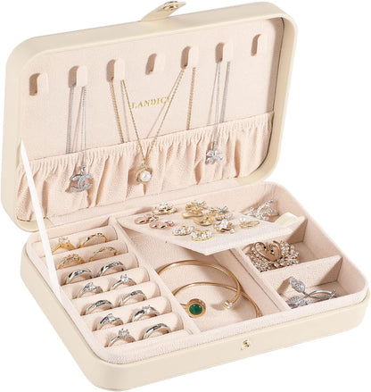 Small Jewelry Box for Women Girls, PU Leather Travel Jewelry Case, Portable Jewelry Organizer Storage Holder Display for Ring Earrings Necklace Bracelet Bangle Men Kids Gift, Black
