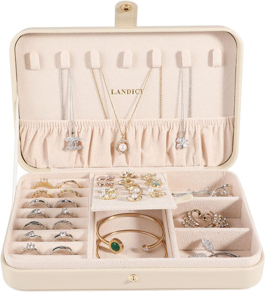Small Jewelry Box for Women Girls, PU Leather Travel Jewelry Case, Portable Jewelry Organizer Storage Holder Display for Ring Earrings Necklace Bracelet Bangle Men Kids Gift, Black