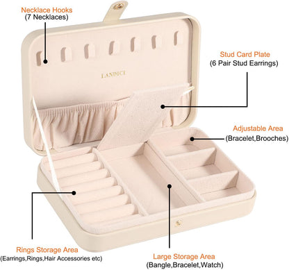 Small Jewelry Box for Women Girls, PU Leather Travel Jewelry Case, Portable Jewelry Organizer Storage Holder Display for Ring Earrings Necklace Bracelet Bangle Men Kids Gift, Black