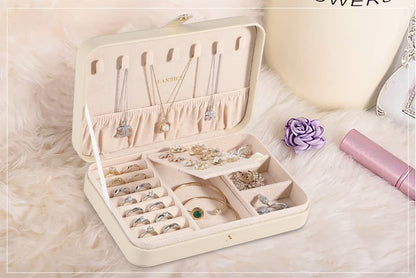 Small Jewelry Box for Women Girls, PU Leather Travel Jewelry Case, Portable Jewelry Organizer Storage Holder Display for Ring Earrings Necklace Bracelet Bangle Men Kids Gift, Black