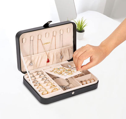 Small Jewelry Box for Women Girls, PU Leather Travel Jewelry Case, Portable Jewelry Organizer Storage Holder Display for Ring Earrings Necklace Bracelet Bangle Men Kids Gift, Black