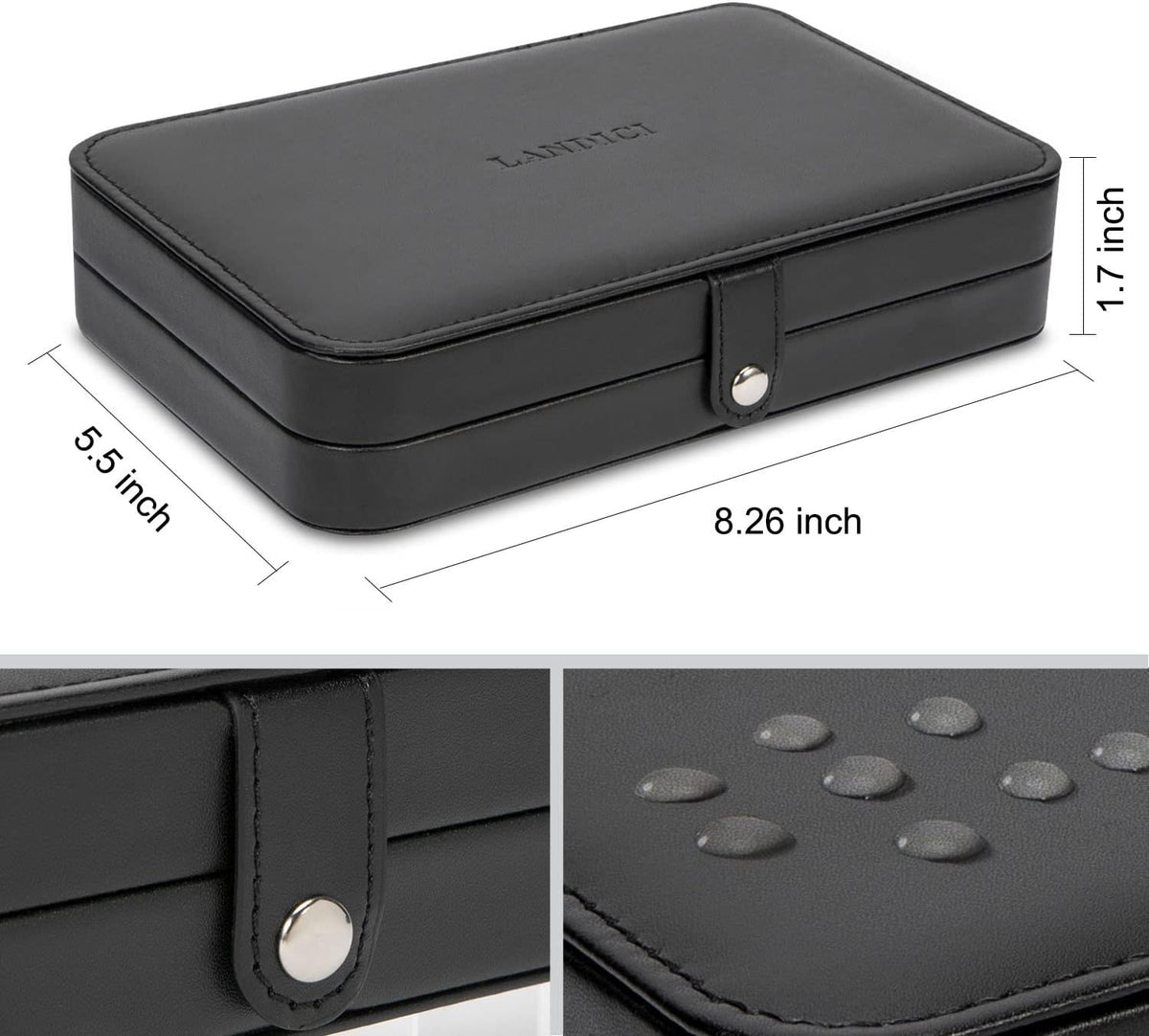 Small Jewelry Box for Women Girls, PU Leather Travel Jewelry Case, Portable Jewelry Organizer Storage Holder Display for Ring Earrings Necklace Bracelet Bangle Men Kids Gift, Black
