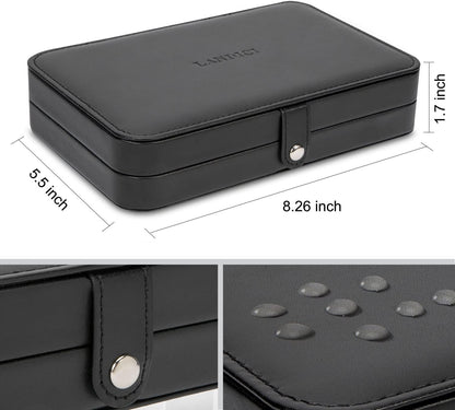 Small Jewelry Box for Women Girls, PU Leather Travel Jewelry Case, Portable Jewelry Organizer Storage Holder Display for Ring Earrings Necklace Bracelet Bangle Men Kids Gift, Black