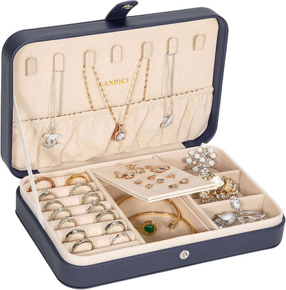 Small Jewelry Box for Women Girls, PU Leather Travel Jewelry Case, Portable Jewelry Organizer Storage Holder Display for Ring Earrings Necklace Bracelet Bangle Men Kids Gift, Black