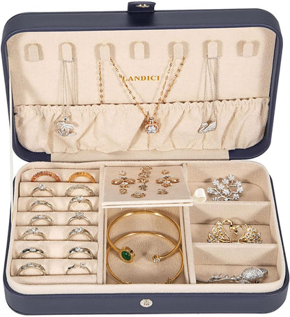 Small Jewelry Box for Women Girls, PU Leather Travel Jewelry Case, Portable Jewelry Organizer Storage Holder Display for Ring Earrings Necklace Bracelet Bangle Men Kids Gift, Black