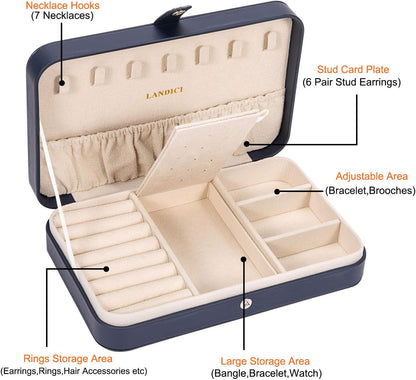 Small Jewelry Box for Women Girls, PU Leather Travel Jewelry Case, Portable Jewelry Organizer Storage Holder Display for Ring Earrings Necklace Bracelet Bangle Men Kids Gift, Black