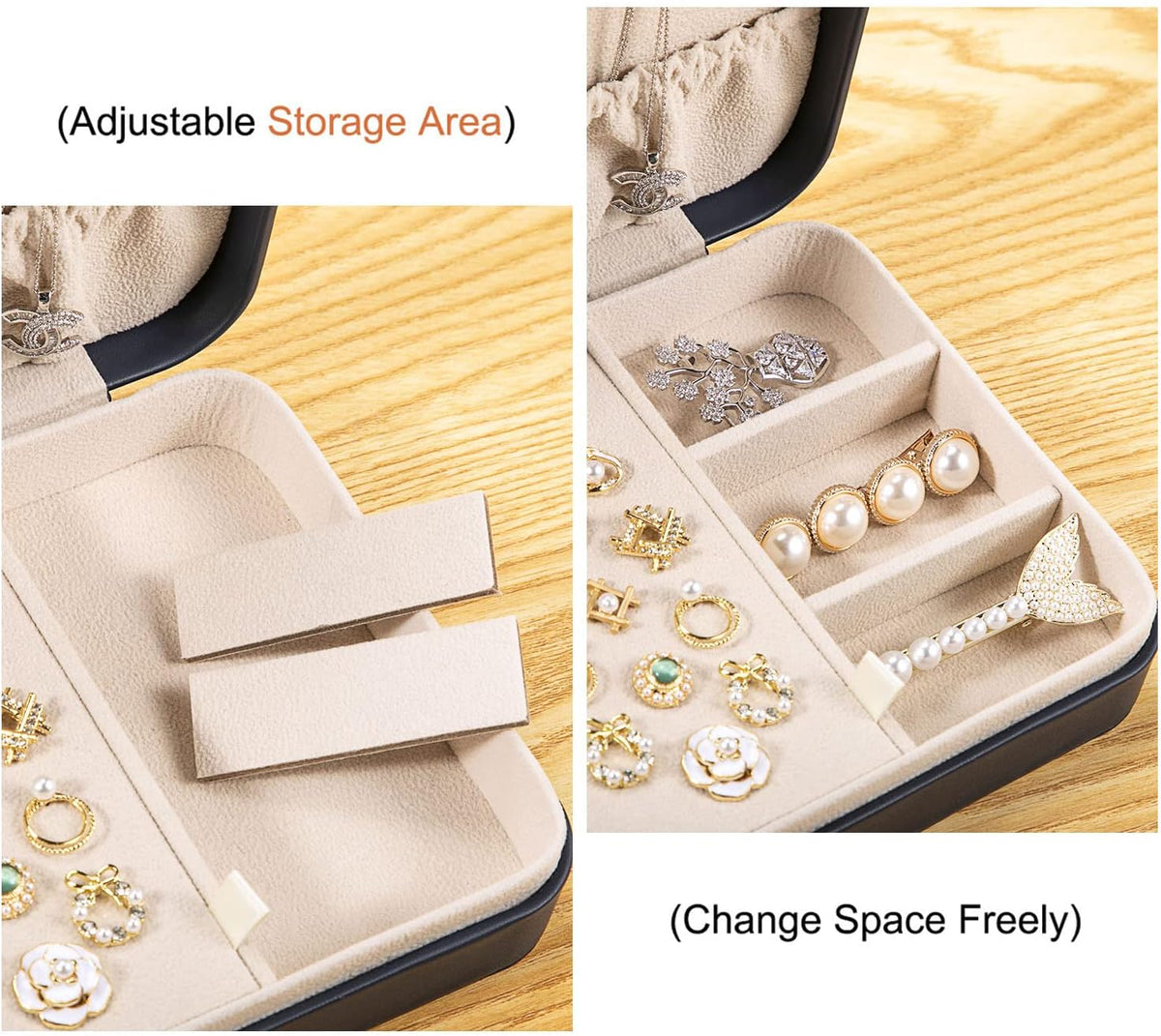 Small Jewelry Box for Women Girls, PU Leather Travel Jewelry Case, Portable Jewelry Organizer Storage Holder Display for Ring Earrings Necklace Bracelet Bangle Men Kids Gift, Black