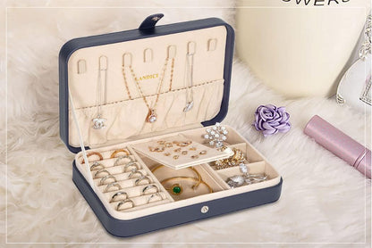 Small Jewelry Box for Women Girls, PU Leather Travel Jewelry Case, Portable Jewelry Organizer Storage Holder Display for Ring Earrings Necklace Bracelet Bangle Men Kids Gift, Black