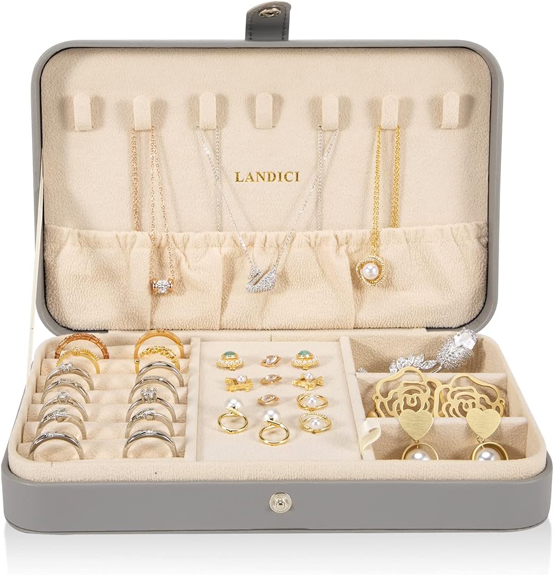 Small Jewelry Box for Women Girls, PU Leather Travel Jewelry Case, Portable Jewelry Organizer Storage Holder Display for Ring Earrings Necklace Bracelet Bangle Men Kids Gift, Black