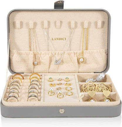 Small Jewelry Box for Women Girls, PU Leather Travel Jewelry Case, Portable Jewelry Organizer Storage Holder Display for Ring Earrings Necklace Bracelet Bangle Men Kids Gift, Black