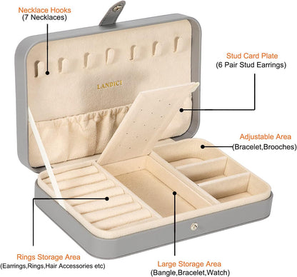 Small Jewelry Box for Women Girls, PU Leather Travel Jewelry Case, Portable Jewelry Organizer Storage Holder Display for Ring Earrings Necklace Bracelet Bangle Men Kids Gift, Black