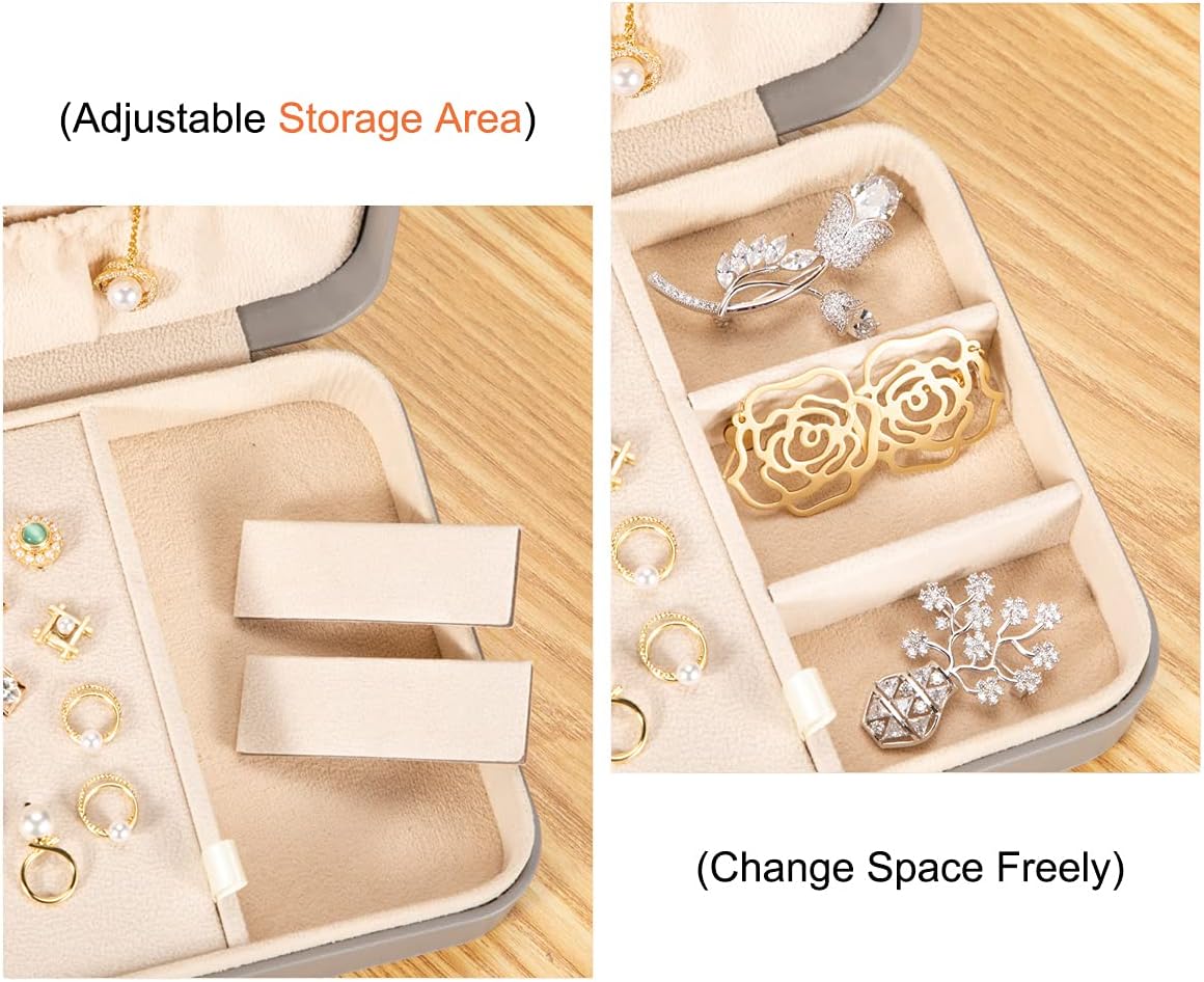 Small Jewelry Box for Women Girls, PU Leather Travel Jewelry Case, Portable Jewelry Organizer Storage Holder Display for Ring Earrings Necklace Bracelet Bangle Men Kids Gift, Black