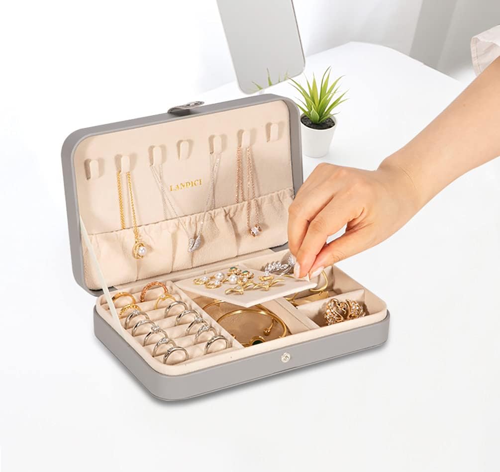 Small Jewelry Box for Women Girls, PU Leather Travel Jewelry Case, Portable Jewelry Organizer Storage Holder Display for Ring Earrings Necklace Bracelet Bangle Men Kids Gift, Black