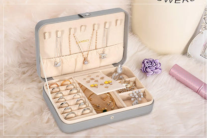 Small Jewelry Box for Women Girls, PU Leather Travel Jewelry Case, Portable Jewelry Organizer Storage Holder Display for Ring Earrings Necklace Bracelet Bangle Men Kids Gift, Black