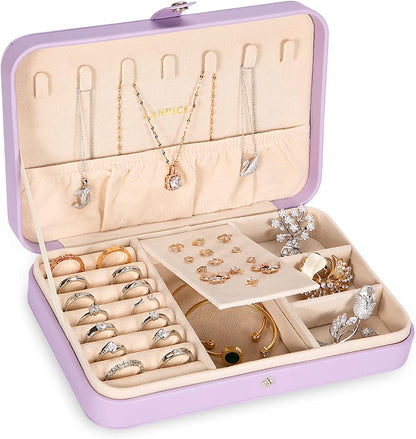Small Jewelry Box for Women Girls, PU Leather Travel Jewelry Case, Portable Jewelry Organizer Storage Holder Display for Ring Earrings Necklace Bracelet Bangle Men Kids Gift, Black
