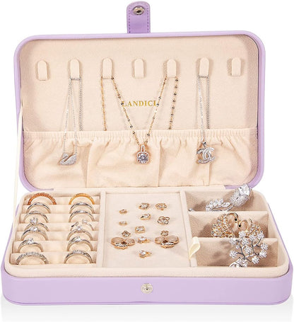 Small Jewelry Box for Women Girls, PU Leather Travel Jewelry Case, Portable Jewelry Organizer Storage Holder Display for Ring Earrings Necklace Bracelet Bangle Men Kids Gift, Black