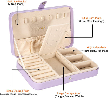 Small Jewelry Box for Women Girls, PU Leather Travel Jewelry Case, Portable Jewelry Organizer Storage Holder Display for Ring Earrings Necklace Bracelet Bangle Men Kids Gift, Black