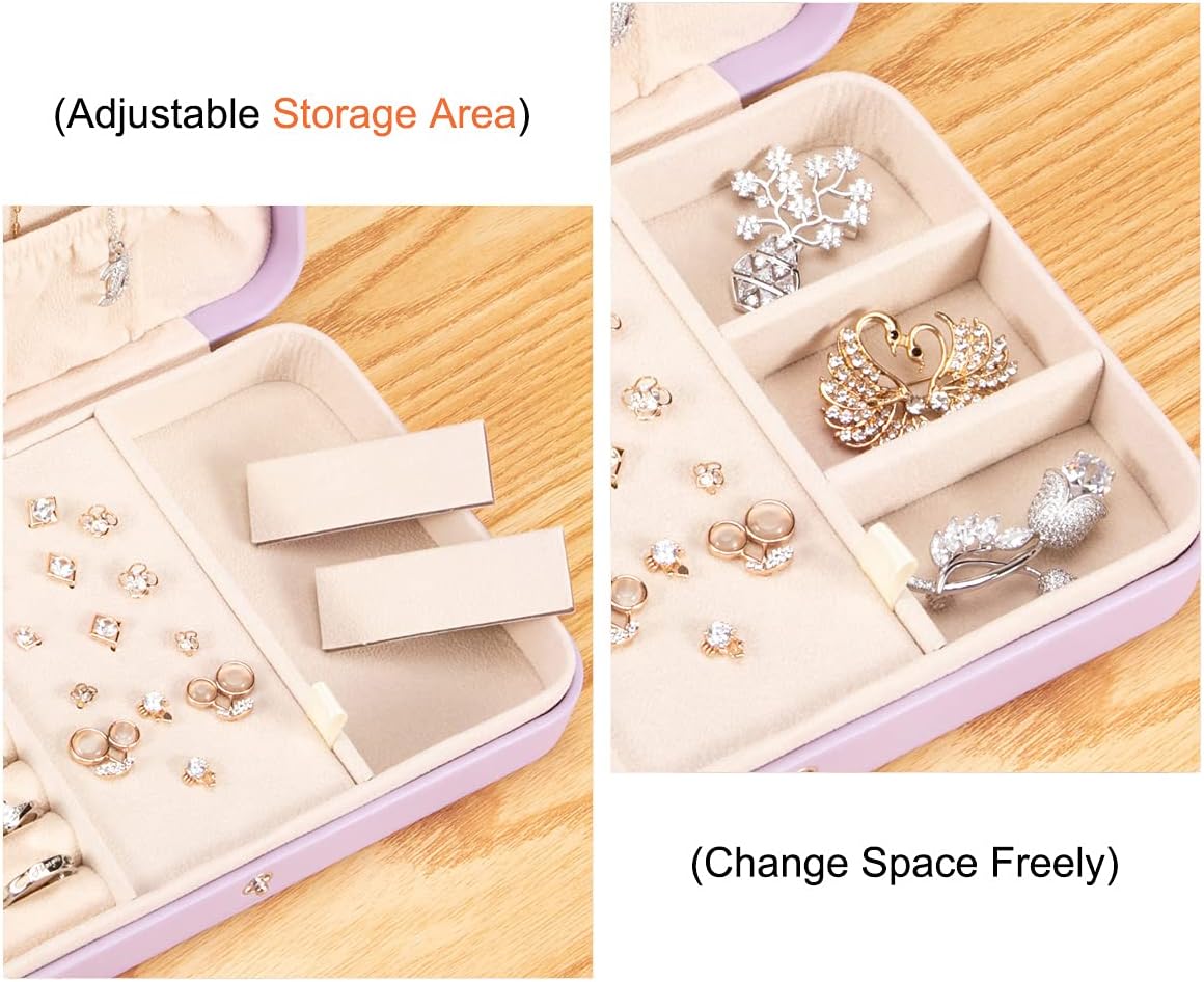 Small Jewelry Box for Women Girls, PU Leather Travel Jewelry Case, Portable Jewelry Organizer Storage Holder Display for Ring Earrings Necklace Bracelet Bangle Men Kids Gift, Black