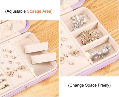 Small Jewelry Box for Women Girls, PU Leather Travel Jewelry Case, Portable Jewelry Organizer Storage Holder Display for Ring Earrings Necklace Bracelet Bangle Men Kids Gift, Black