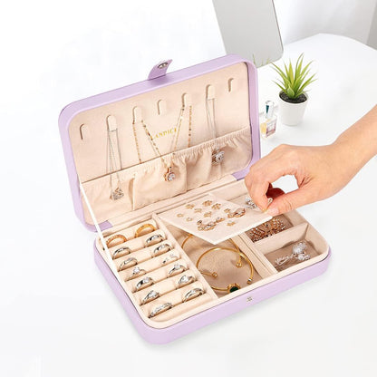 Small Jewelry Box for Women Girls, PU Leather Travel Jewelry Case, Portable Jewelry Organizer Storage Holder Display for Ring Earrings Necklace Bracelet Bangle Men Kids Gift, Black