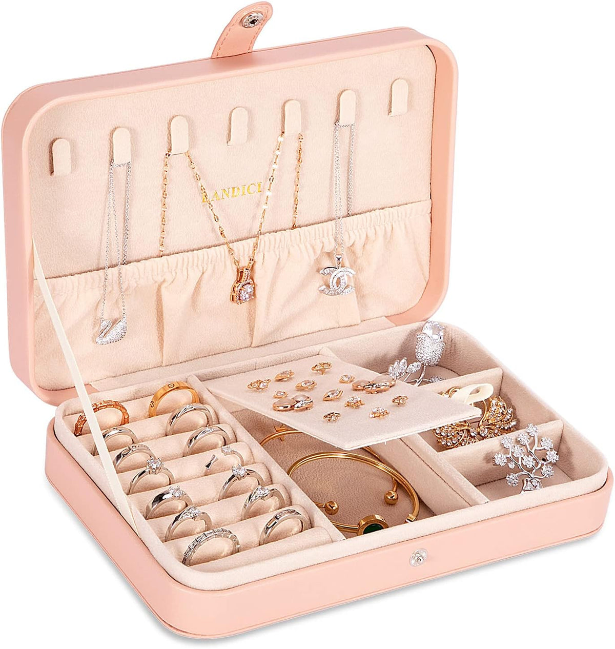 Small Jewelry Box for Women Girls, PU Leather Travel Jewelry Case, Portable Jewelry Organizer Storage Holder Display for Ring Earrings Necklace Bracelet Bangle Men Kids Gift, Black