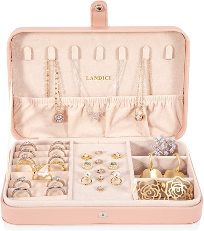 Small Jewelry Box for Women Girls, PU Leather Travel Jewelry Case, Portable Jewelry Organizer Storage Holder Display for Ring Earrings Necklace Bracelet Bangle Men Kids Gift, Black