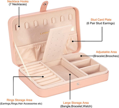 Small Jewelry Box for Women Girls, PU Leather Travel Jewelry Case, Portable Jewelry Organizer Storage Holder Display for Ring Earrings Necklace Bracelet Bangle Men Kids Gift, Black
