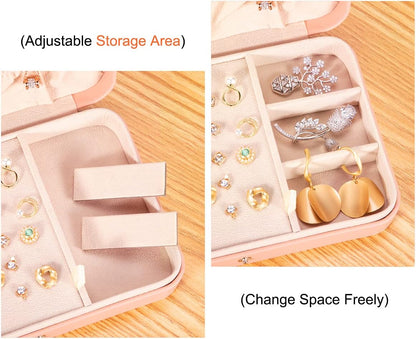 Small Jewelry Box for Women Girls, PU Leather Travel Jewelry Case, Portable Jewelry Organizer Storage Holder Display for Ring Earrings Necklace Bracelet Bangle Men Kids Gift, Black