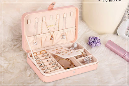 Small Jewelry Box for Women Girls, PU Leather Travel Jewelry Case, Portable Jewelry Organizer Storage Holder Display for Ring Earrings Necklace Bracelet Bangle Men Kids Gift, Black