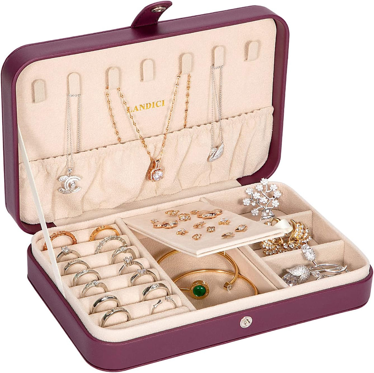 Small Jewelry Box for Women Girls, PU Leather Travel Jewelry Case, Portable Jewelry Organizer Storage Holder Display for Ring Earrings Necklace Bracelet Bangle Men Kids Gift, Black