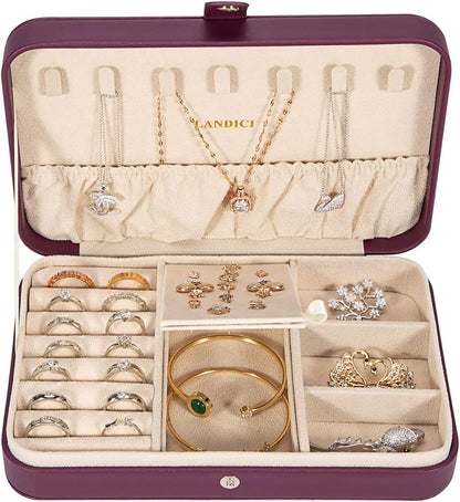 Small Jewelry Box for Women Girls, PU Leather Travel Jewelry Case, Portable Jewelry Organizer Storage Holder Display for Ring Earrings Necklace Bracelet Bangle Men Kids Gift, Black
