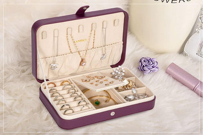 Small Jewelry Box for Women Girls, PU Leather Travel Jewelry Case, Portable Jewelry Organizer Storage Holder Display for Ring Earrings Necklace Bracelet Bangle Men Kids Gift, Black
