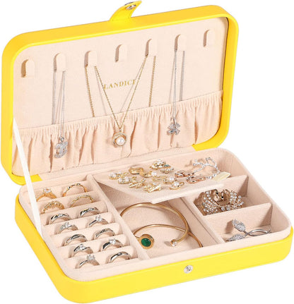 Small Jewelry Box for Women Girls, PU Leather Travel Jewelry Case, Portable Jewelry Organizer Storage Holder Display for Ring Earrings Necklace Bracelet Bangle Men Kids Gift, Black