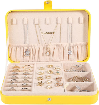 Small Jewelry Box for Women Girls, PU Leather Travel Jewelry Case, Portable Jewelry Organizer Storage Holder Display for Ring Earrings Necklace Bracelet Bangle Men Kids Gift, Black