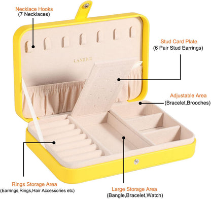 Small Jewelry Box for Women Girls, PU Leather Travel Jewelry Case, Portable Jewelry Organizer Storage Holder Display for Ring Earrings Necklace Bracelet Bangle Men Kids Gift, Black