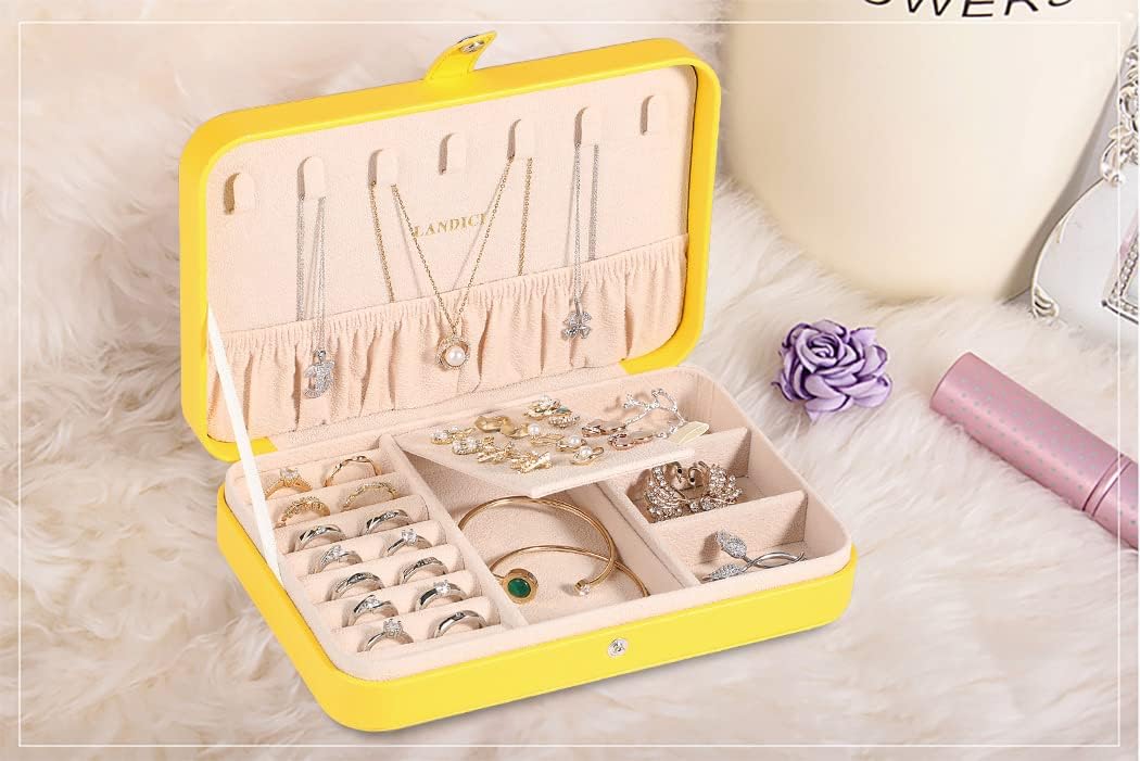 Small Jewelry Box for Women Girls, PU Leather Travel Jewelry Case, Portable Jewelry Organizer Storage Holder Display for Ring Earrings Necklace Bracelet Bangle Men Kids Gift, Black