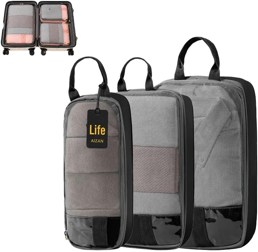 6-Piece Expandable Space-Saving Packing Cubes, compression Travel Bags Essentials Luggage Storage Organizer Laundry Accessories for Camping Vacation Suitcase Cruise Clothing(Black,4PCS)