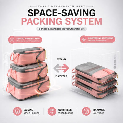 6-Piece Expandable Space-Saving Packing Cubes, compression Travel Bags Essentials Luggage Storage Organizer Laundry Accessories for Camping Vacation Suitcase Cruise Clothing(Black,4PCS)