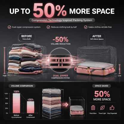 6-Piece Expandable Space-Saving Packing Cubes, compression Travel Bags Essentials Luggage Storage Organizer Laundry Accessories for Camping Vacation Suitcase Cruise Clothing(Black,4PCS)
