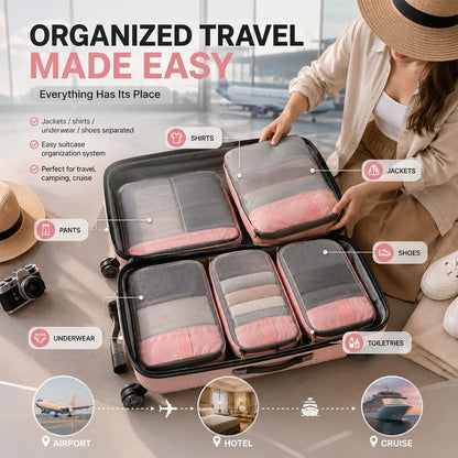 6-Piece Expandable Space-Saving Packing Cubes, compression Travel Bags Essentials Luggage Storage Organizer Laundry Accessories for Camping Vacation Suitcase Cruise Clothing(Black,4PCS)