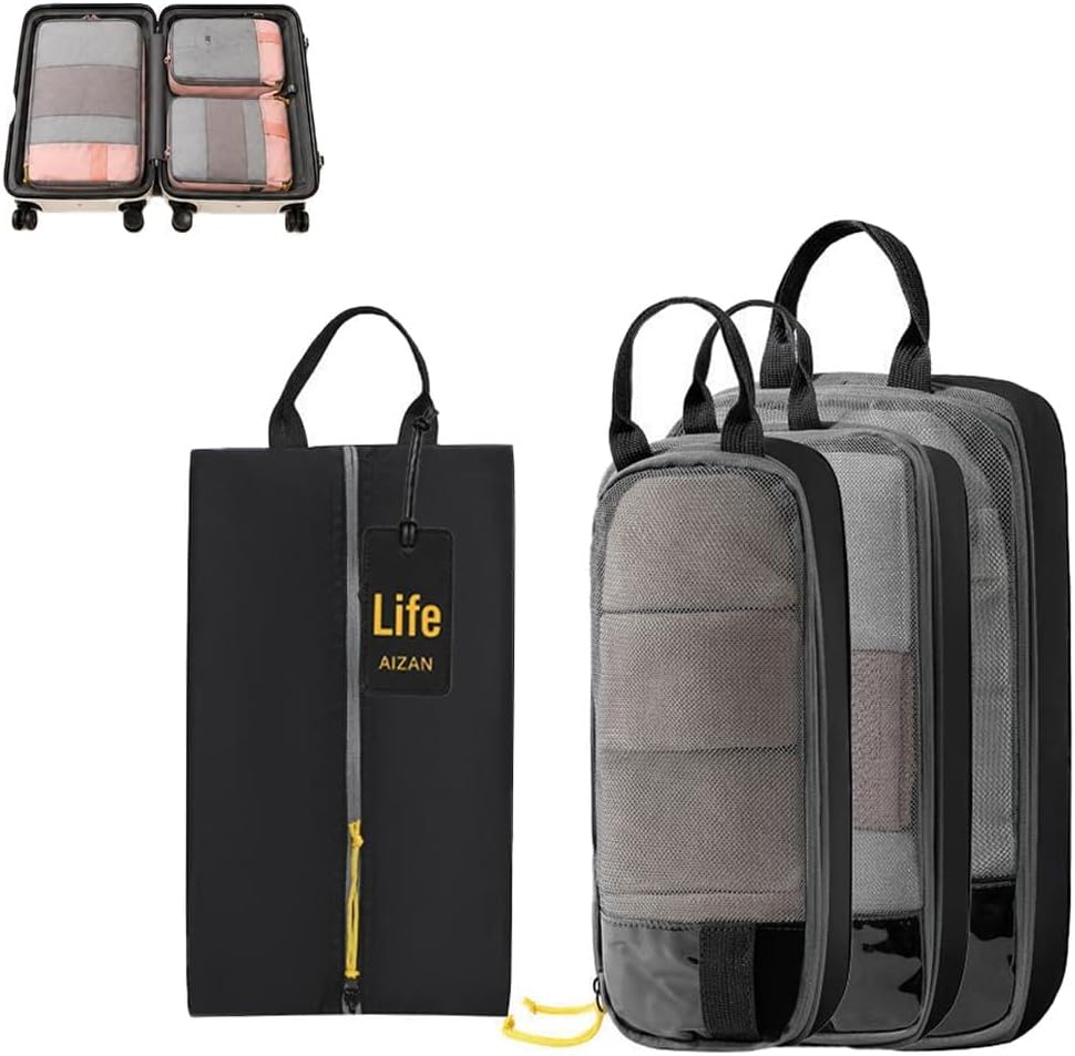 6-Piece Expandable Space-Saving Packing Cubes, compression Travel Bags Essentials Luggage Storage Organizer Laundry Accessories for Camping Vacation Suitcase Cruise Clothing(Black,4PCS)