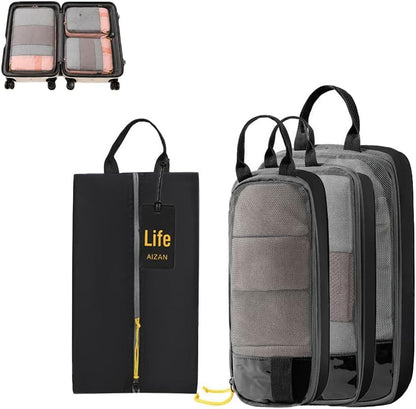 6-Piece Expandable Space-Saving Packing Cubes, compression Travel Bags Essentials Luggage Storage Organizer Laundry Accessories for Camping Vacation Suitcase Cruise Clothing(Black,4PCS)