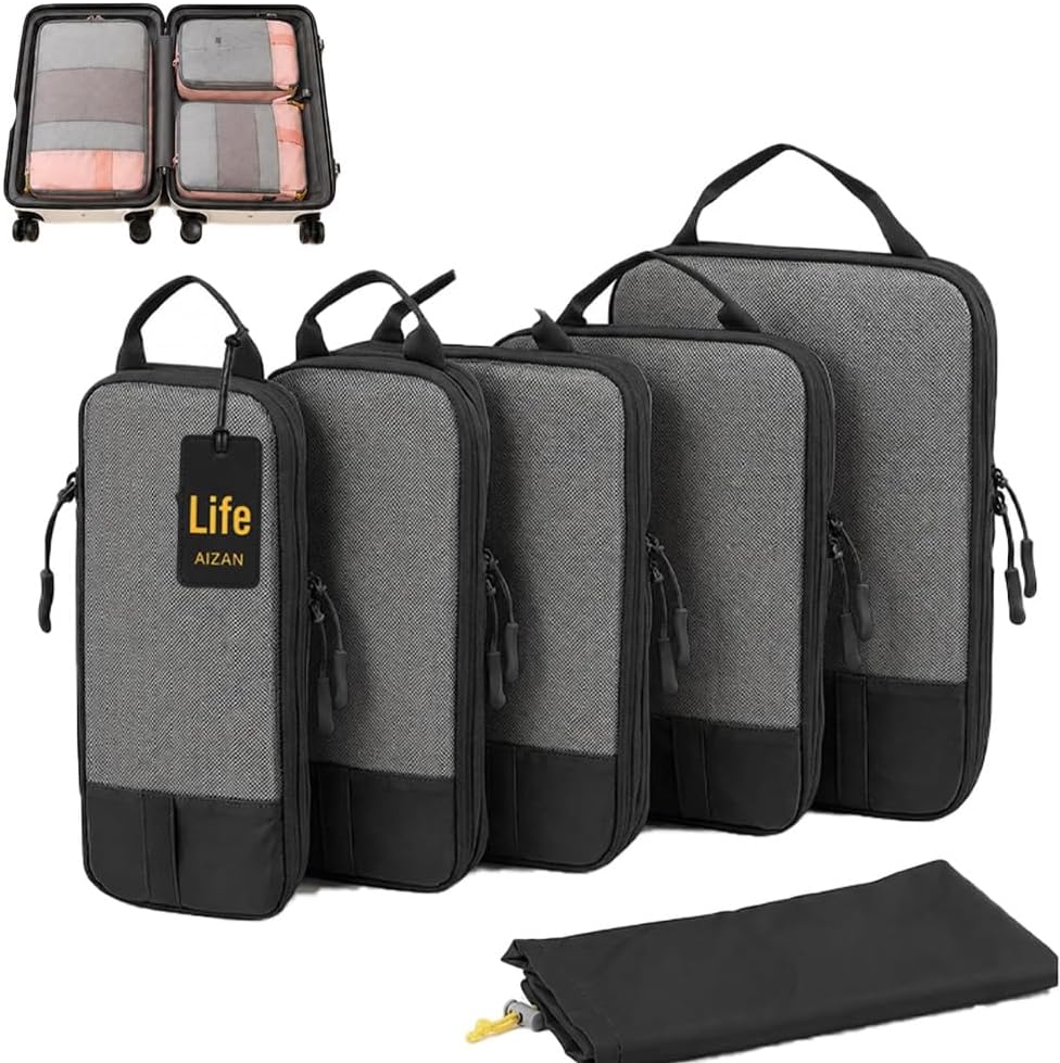 6-Piece Expandable Space-Saving Packing Cubes, compression Travel Bags Essentials Luggage Storage Organizer Laundry Accessories for Camping Vacation Suitcase Cruise Clothing(Black,4PCS)