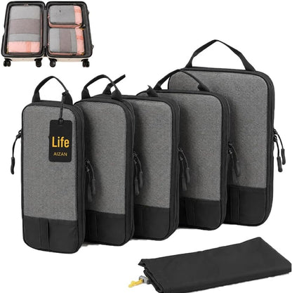 6-Piece Expandable Space-Saving Packing Cubes, compression Travel Bags Essentials Luggage Storage Organizer Laundry Accessories for Camping Vacation Suitcase Cruise Clothing(Black,4PCS)