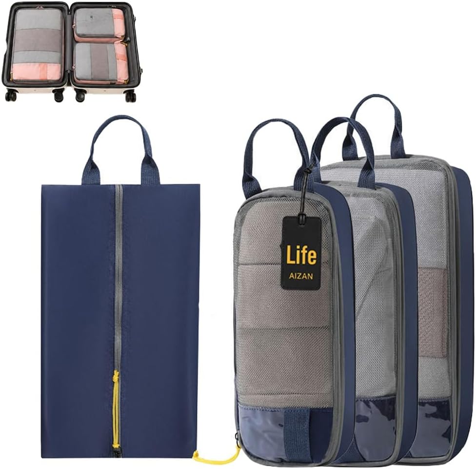 6-Piece Expandable Space-Saving Packing Cubes, compression Travel Bags Essentials Luggage Storage Organizer Laundry Accessories for Camping Vacation Suitcase Cruise Clothing(Black,4PCS)