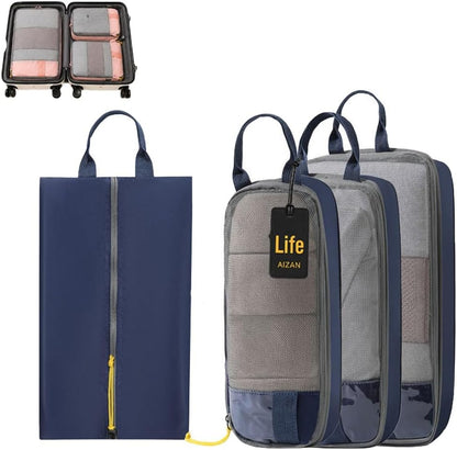 6-Piece Expandable Space-Saving Packing Cubes, compression Travel Bags Essentials Luggage Storage Organizer Laundry Accessories for Camping Vacation Suitcase Cruise Clothing(Black,4PCS)