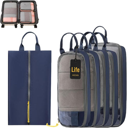 6-Piece Expandable Space-Saving Packing Cubes, compression Travel Bags Essentials Luggage Storage Organizer Laundry Accessories for Camping Vacation Suitcase Cruise Clothing(Black,4PCS)