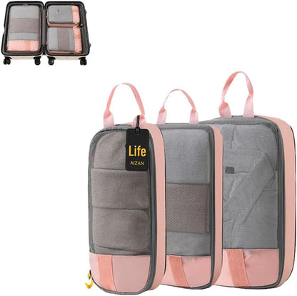 6-Piece Expandable Space-Saving Packing Cubes, compression Travel Bags Essentials Luggage Storage Organizer Laundry Accessories for Camping Vacation Suitcase Cruise Clothing(Black,4PCS)