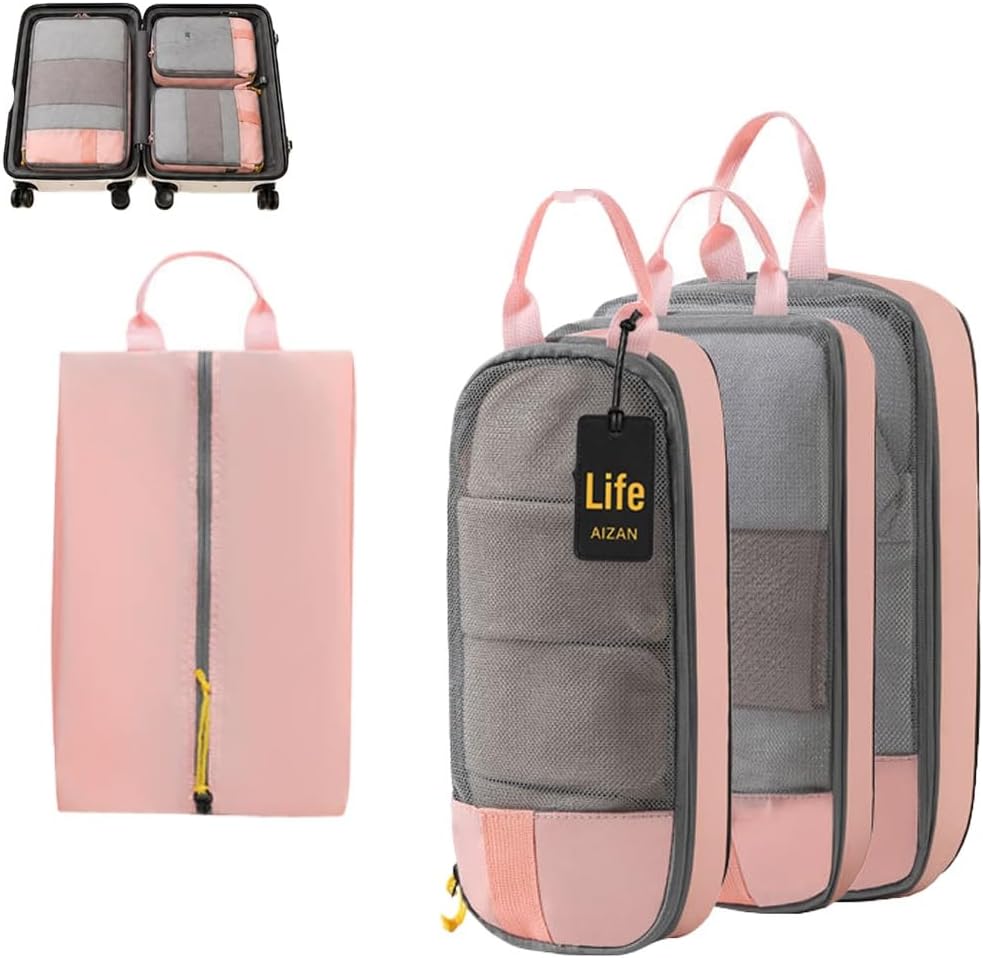 6-Piece Expandable Space-Saving Packing Cubes, compression Travel Bags Essentials Luggage Storage Organizer Laundry Accessories for Camping Vacation Suitcase Cruise Clothing(Black,4PCS)